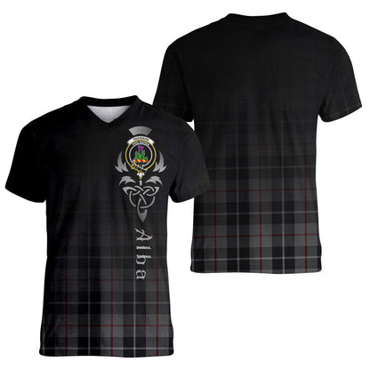 Printivon Thompson Grey Tartan Crest Alba Celtic T Shirt