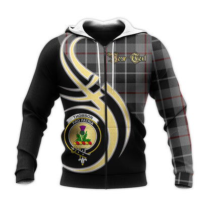 Printivon Thompson Grey Clan Believe In Me Crest Tartan Knitted Hoodie Custom Your Text