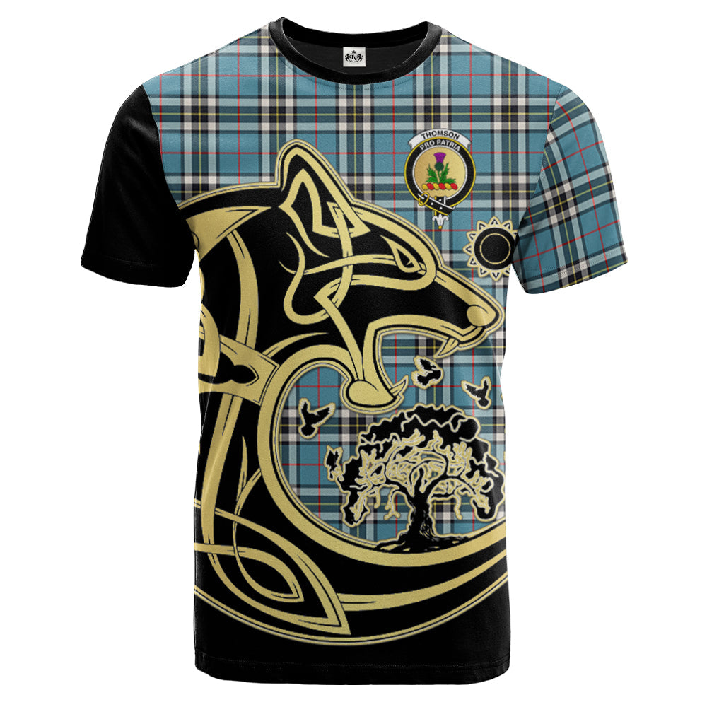 Printivon Thomson Crest Celtic Wolf Tartan T Shirt Custom Your Text