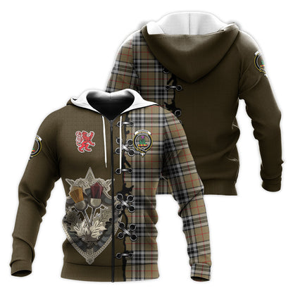 Printivon Thomson Camel Tartan Hoodie Lion Rampant And Celtic Thistle Style