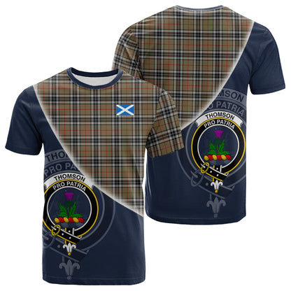 Printivon Thomson Camel Tartan Scottish Crest T Shirt