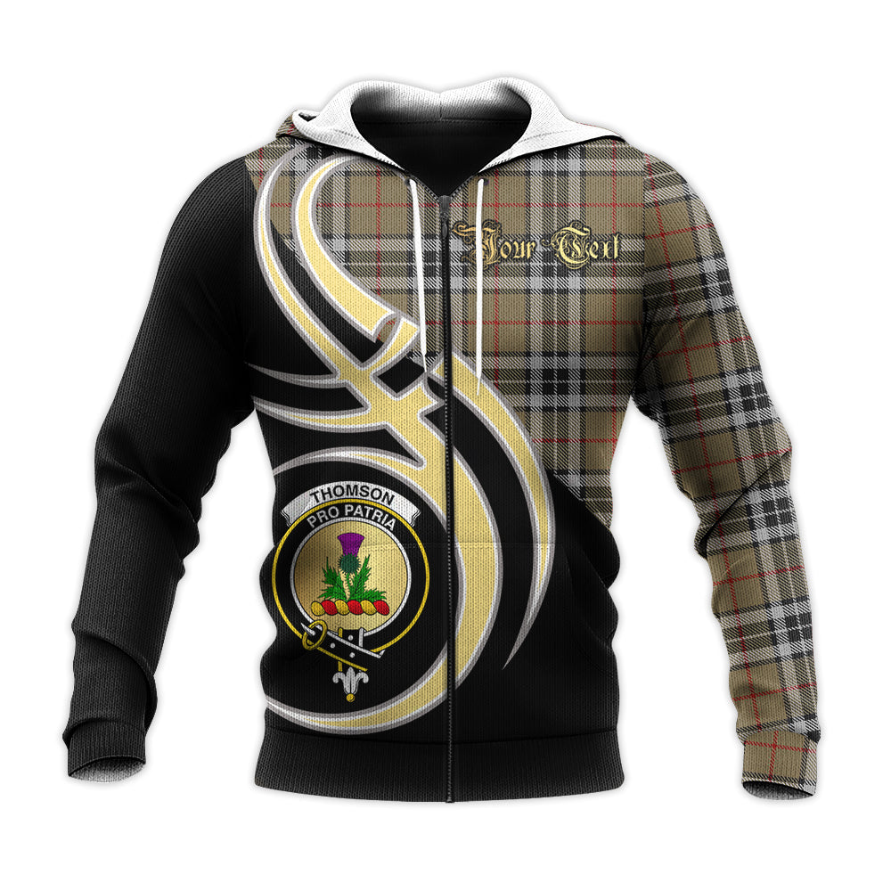 Printivon Thomson Camel Clan Believe In Me Crest Tartan Knitted Hoodie Custom Your Text