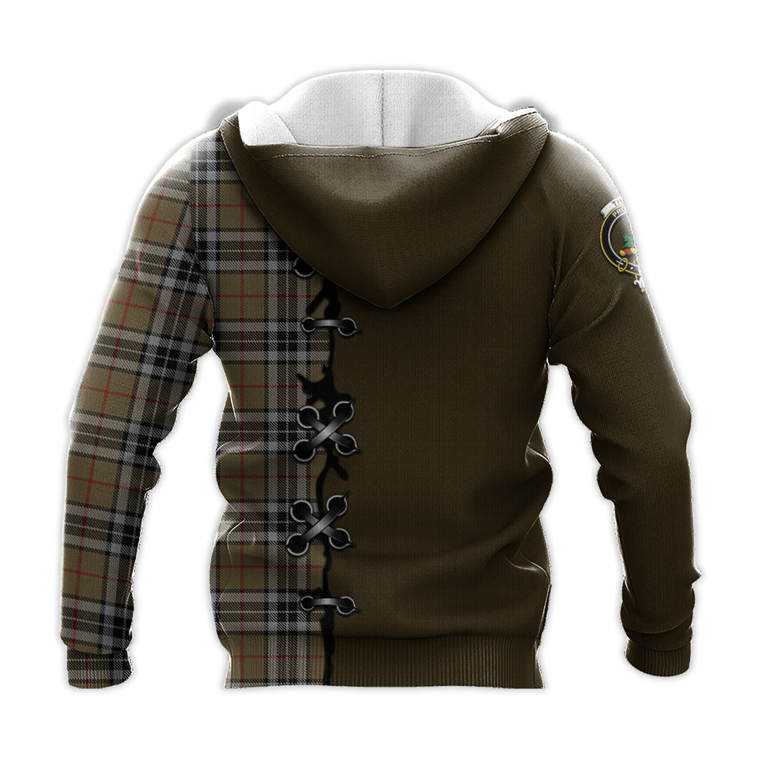 Printivon Thomson Camel Tartan Hoodie Lion Rampant And Celtic Thistle Style