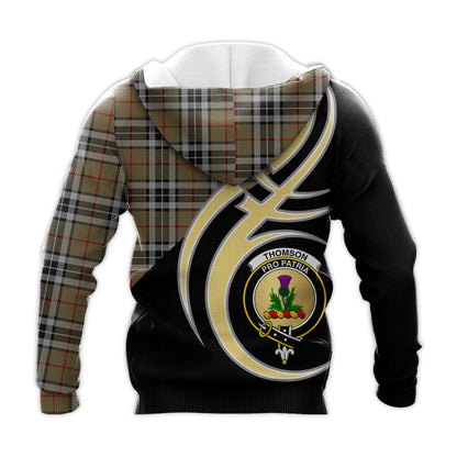 Printivon Thomson Camel Clan Believe In Me Crest Tartan Knitted Hoodie Custom Your Text