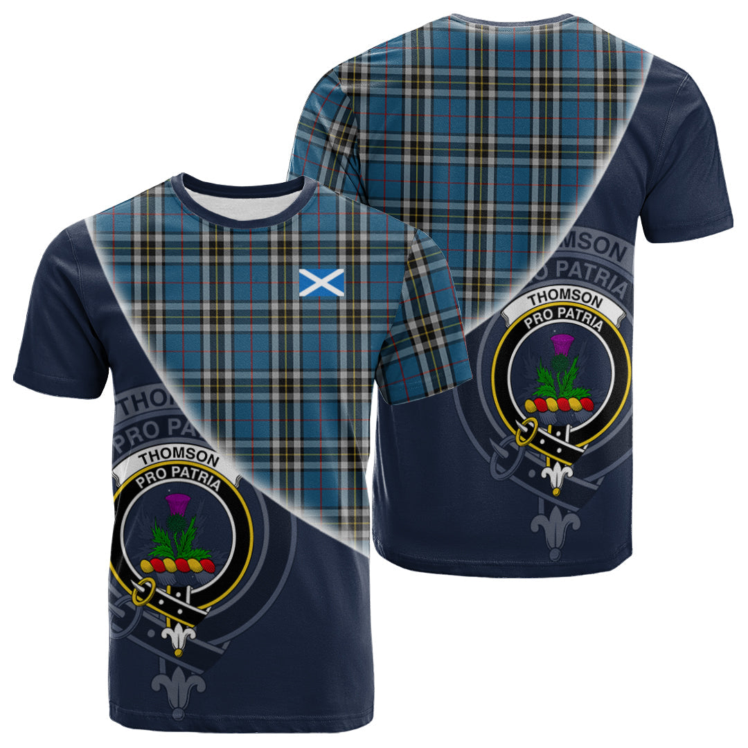 Printivon Thomson Dress Blue Tartan Scottish Crest T Shirt