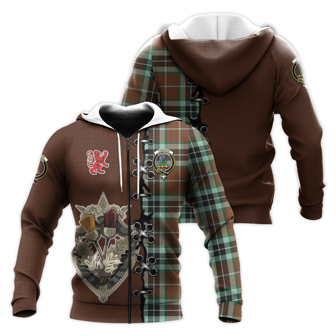 Printivon Thomson Hunting Modern Tartan Hoodie Lion Rampant And Celtic Thistle Style