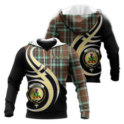 Printivon Thomson Hunting Modern Clan Believe In Me Crest Tartan Knitted Hoodie Custom Your Text