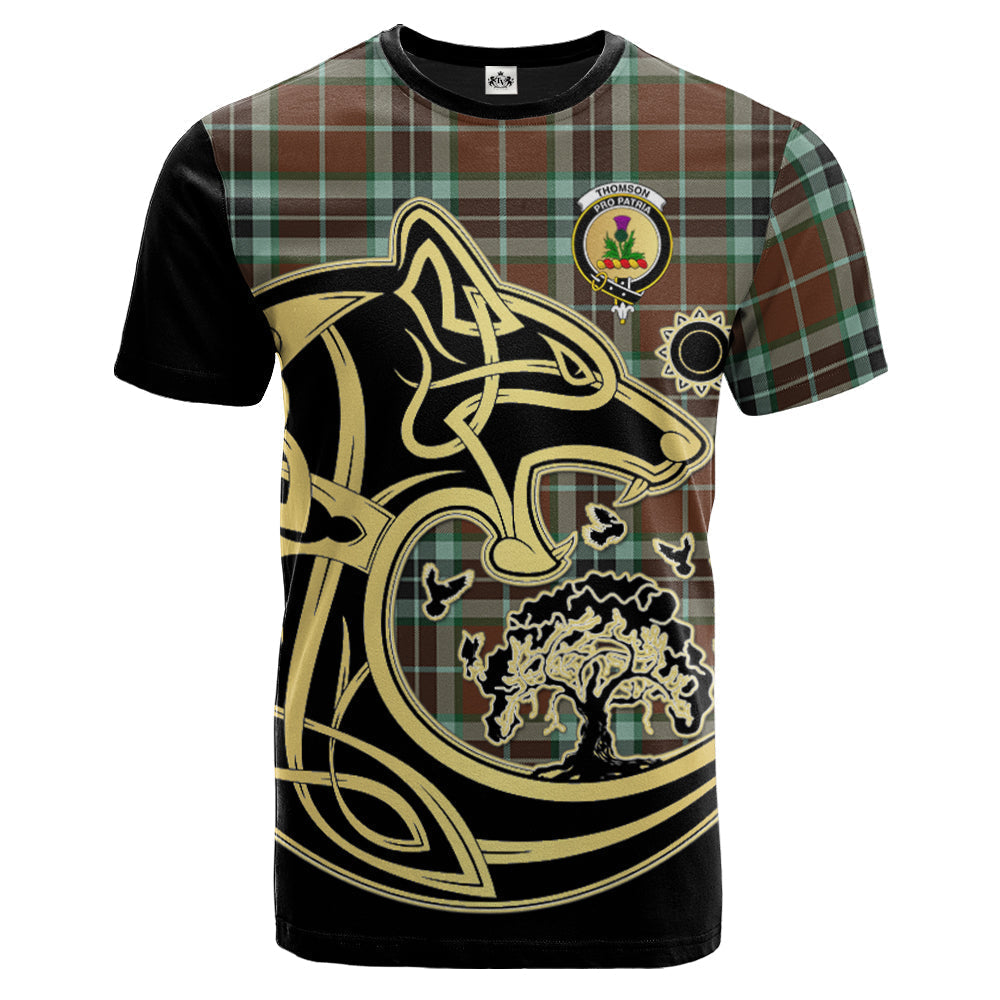 Printivon Thomson Hunting Modern Crest Celtic Wolf Tartan T Shirt Custom Your Text