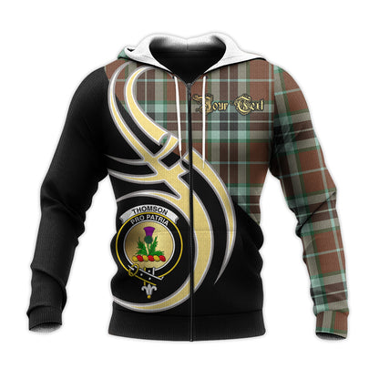 Printivon Thomson Hunting Modern Clan Believe In Me Crest Tartan Knitted Hoodie Custom Your Text