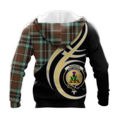 Printivon Thomson Hunting Modern Clan Believe In Me Crest Tartan Knitted Hoodie Custom Your Text