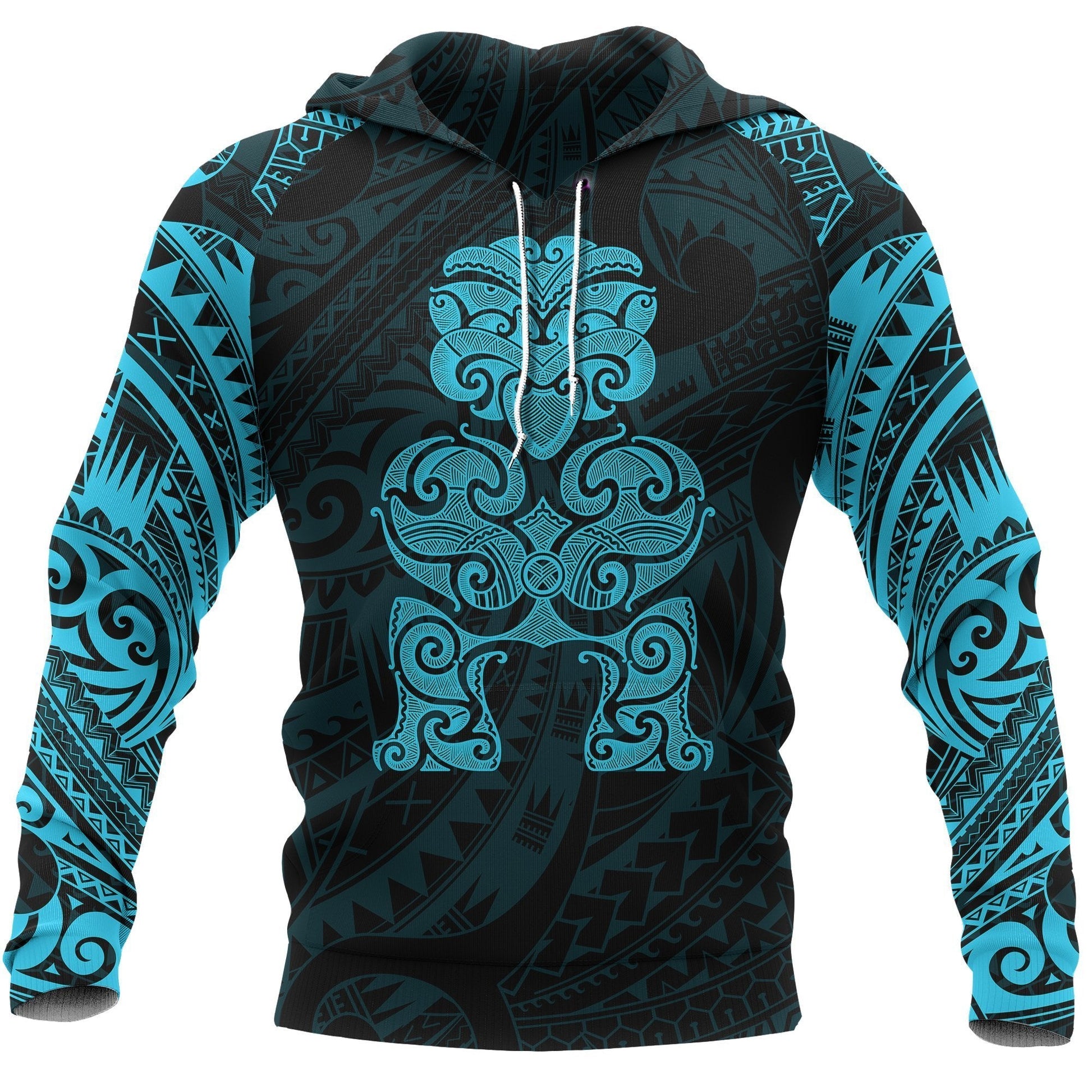 Tiki Maori Tattoo All Over Hoodie Blue