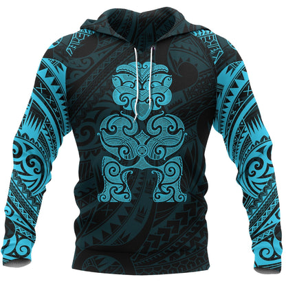 Tiki Maori Tattoo All Over Hoodie Blue