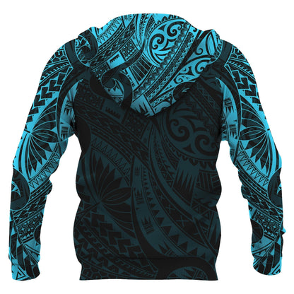 Tiki Maori Tattoo All Over Hoodie Blue