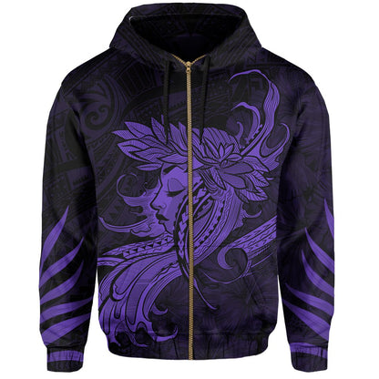 Polynesian Tropic Hula Girl Hibiscus Hawaii Zip Hoodie Purple