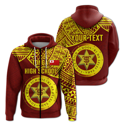 ( Personalised) Tonga High School Zip Hoodie Maroon and Gold