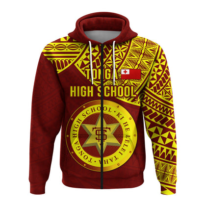 ( Personalised) Tonga High School Zip Hoodie Maroon and Gold