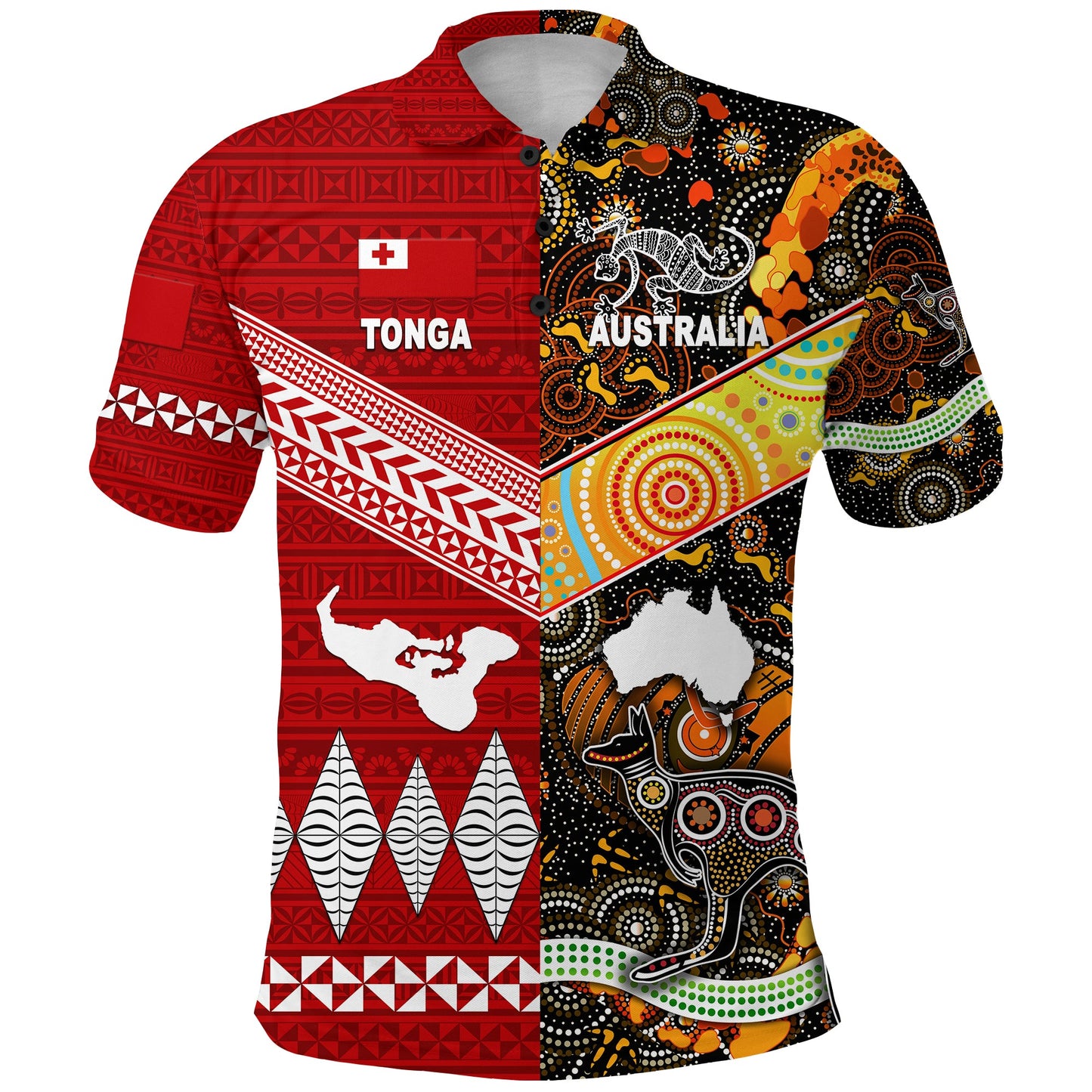 Tonga Ngatu And Australia Aboriginal Polo Shirt Together