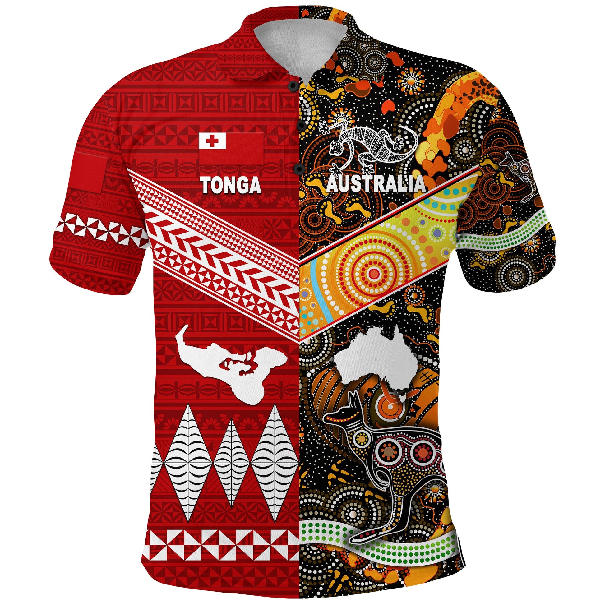 Tonga Ngatu And Australia Aboriginal Polo Shirt Together