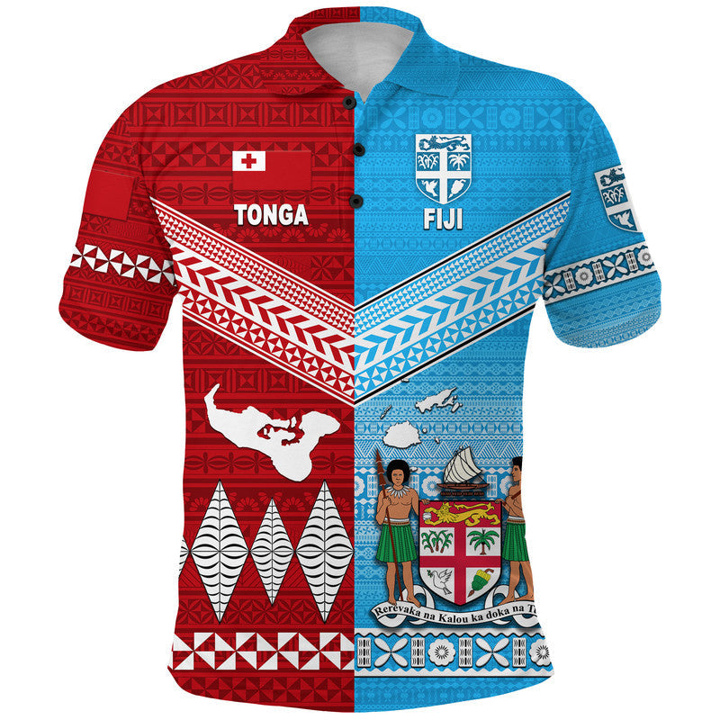 Tonga Ngatu And Fiji Tapa Polo Shirt Together
