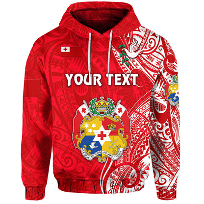 Custom Text Tonga Coat Of Arms Hoodie Simple Vibes Bright Red