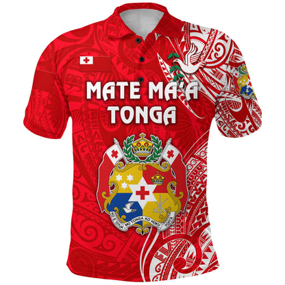 Custom Personalised Tonga Coat Of Arms Polo Shirt Simple Vibes - Bright Red, Custom Text And Number