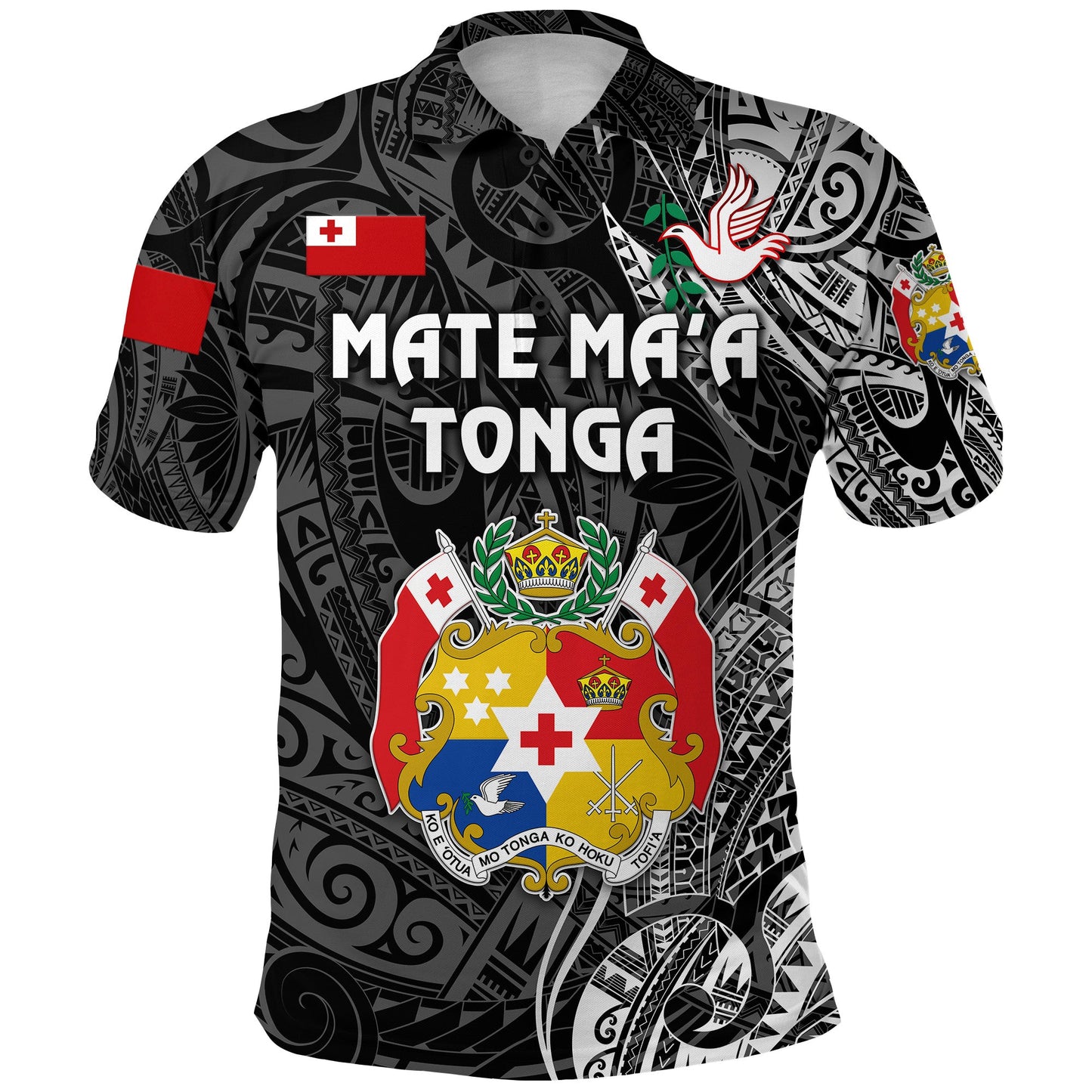 Custom Personalised Tonga Coat Of Arms Polo Shirt Simple Vibes - Black, Custom Text And Number