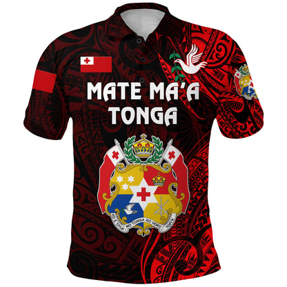 Custom Personalised Tonga Coat Of Arms Polo Shirt Simple Vibes - Red, Custom Text And Number