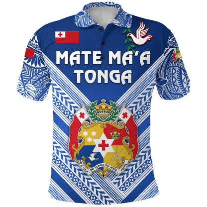 Custom Personalised Mate Ma'a Tonga Rugby Polo Shirt Polynesian Creative Style, Custom Text and Number - Blue