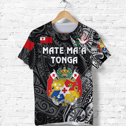 Custom Personalised Tonga Coat Of Arms T Shirt Simple Vibes - Black, Custom Text And Number