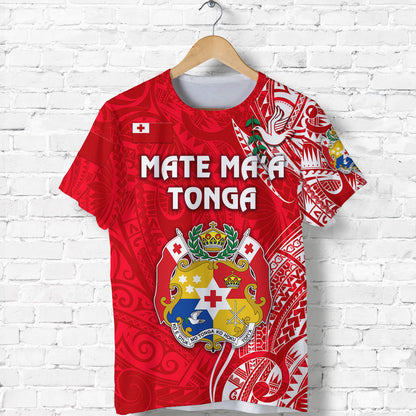 Custom Personalised Tonga Coat Of Arms T Shirt Simple Vibes - Bright Red, Custom Text And Number