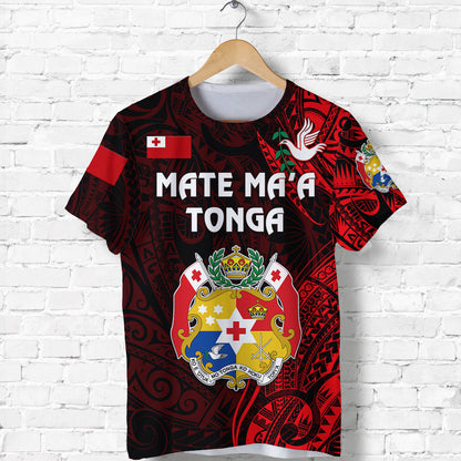 Custom Personalised Tonga Coat Of Arms T Shirt Simple Vibes - Red, Custom Text And Number
