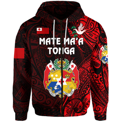 ( Personalised) Tonga Coat Of Arms Zip Hoodie Simple Vibes Red, Text And Number