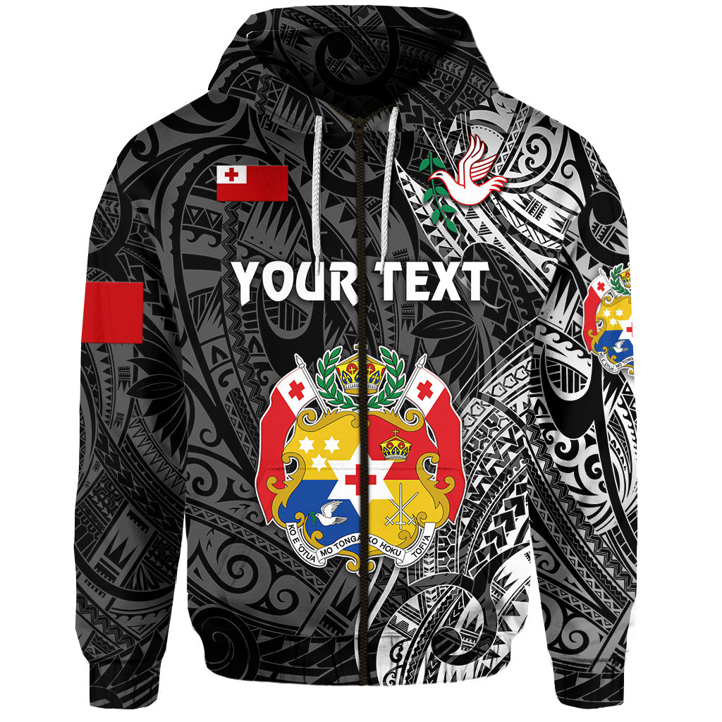 ( Personalised) Tonga Coat Of Arms Zip Hoodie Simple Vibes Black