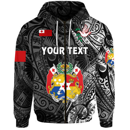 ( Personalised) Tonga Coat Of Arms Zip Hoodie Simple Vibes Black