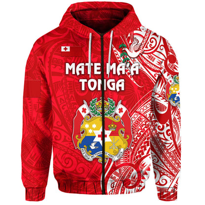Tonga Coat Of Arms Zip Hoodie Simple Vibes Bright Red