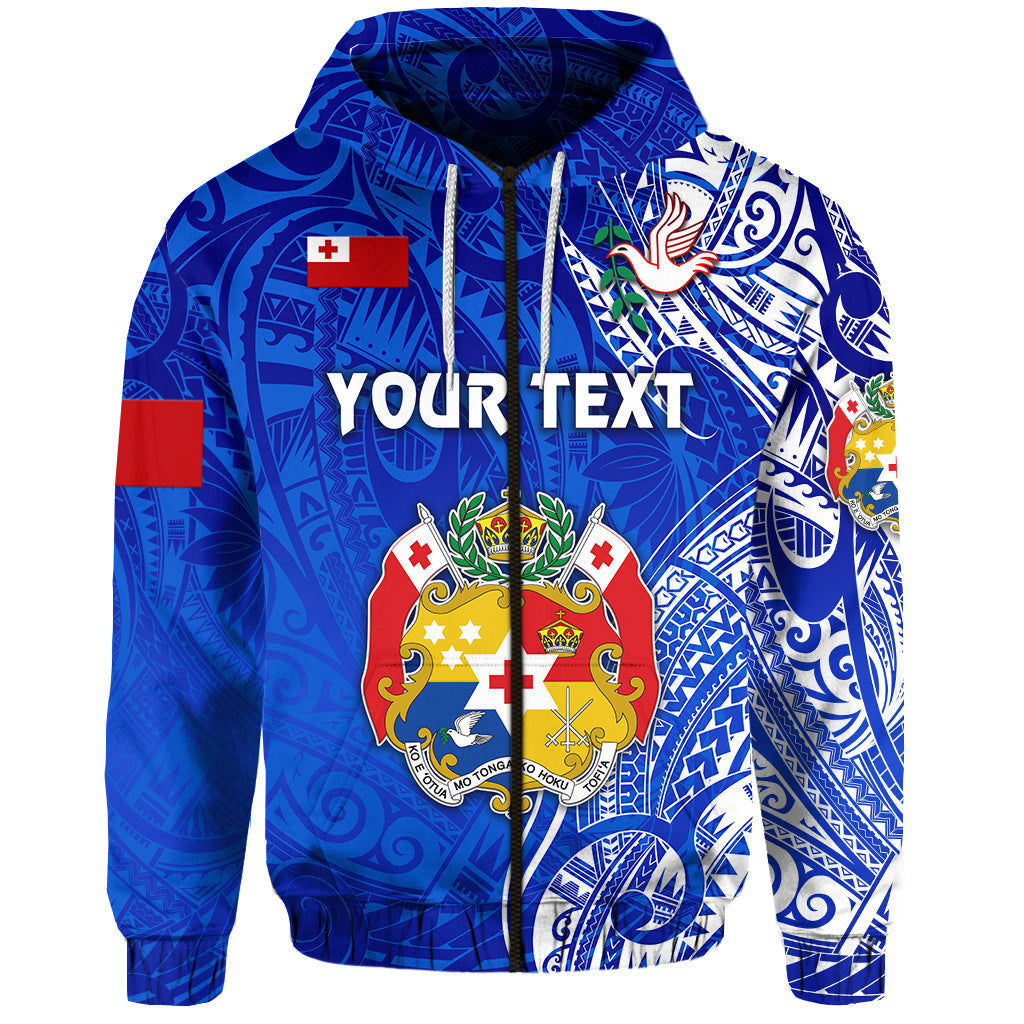 ( Personalised) Tonga Coat Of Arms Zip Hoodie Simple Vibes Blue