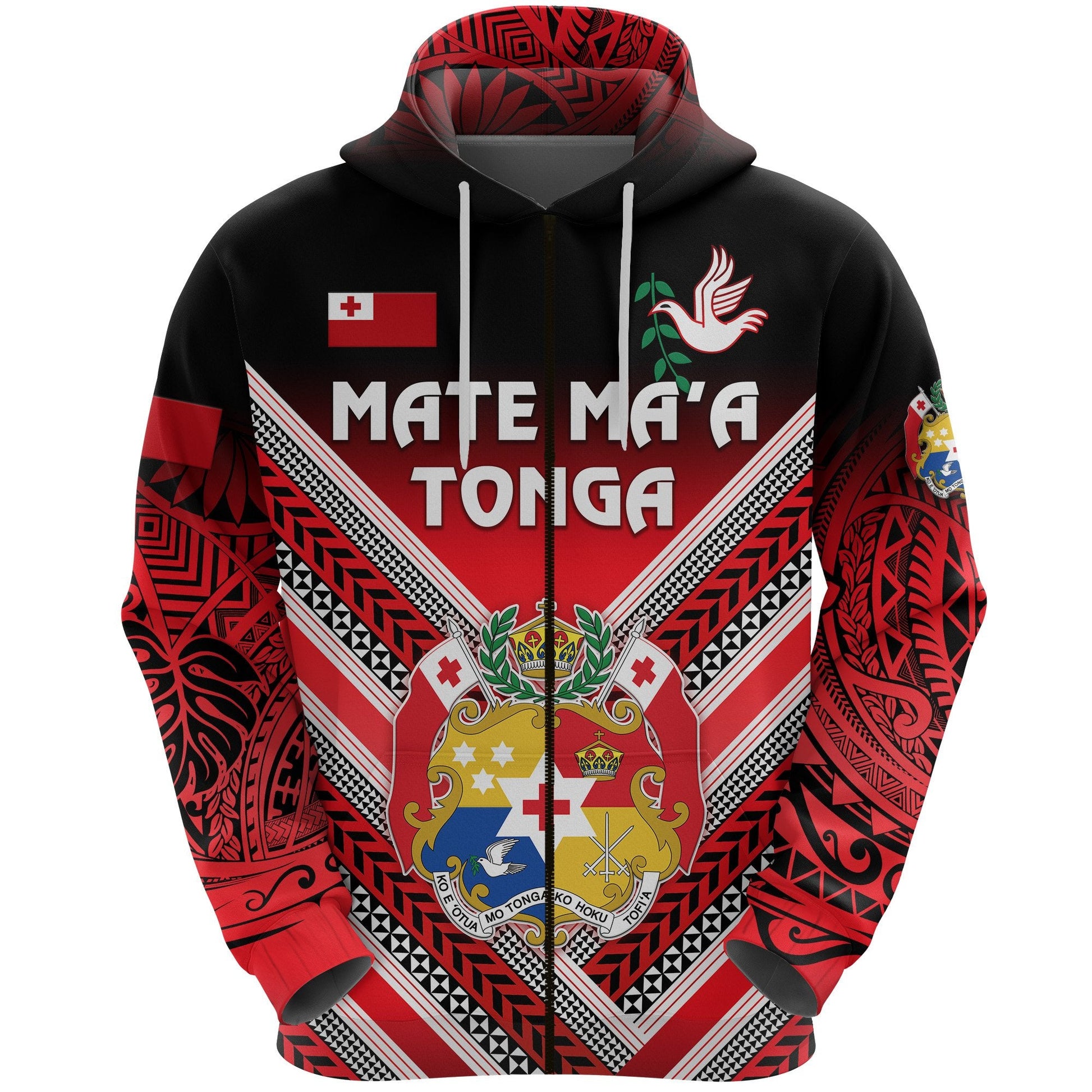 Mate Ma'a Tonga Rugby Zip Hoodie Polynesian Creative Style Tonga Coat Of Arms Hoodie