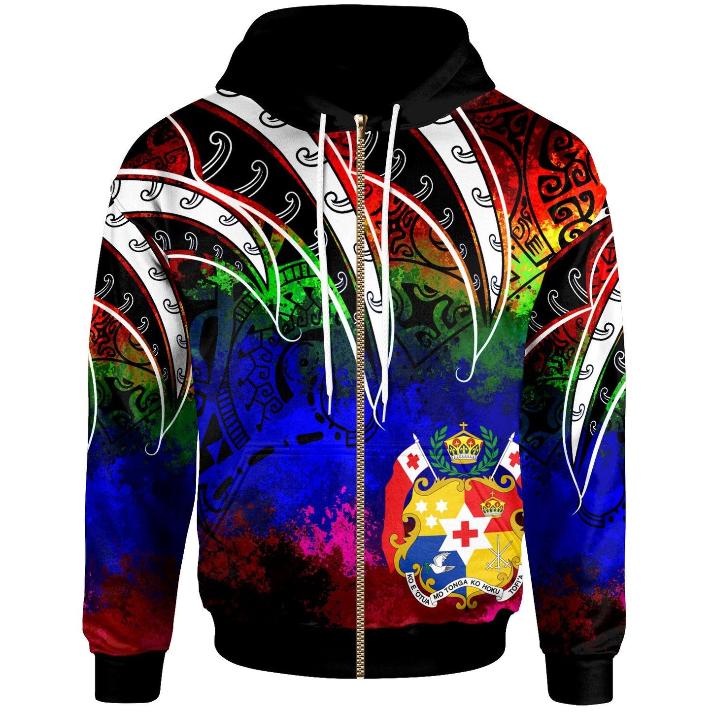 Tonga Zip Hoodie Tropical Leaf Rainbow Color
