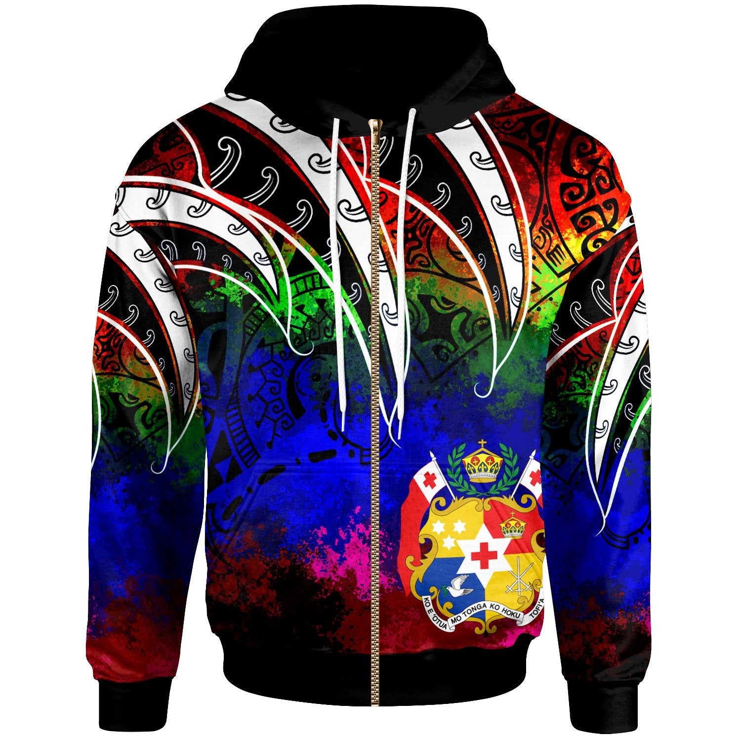 Tonga Zip Hoodie Tropical Leaf Rainbow Color
