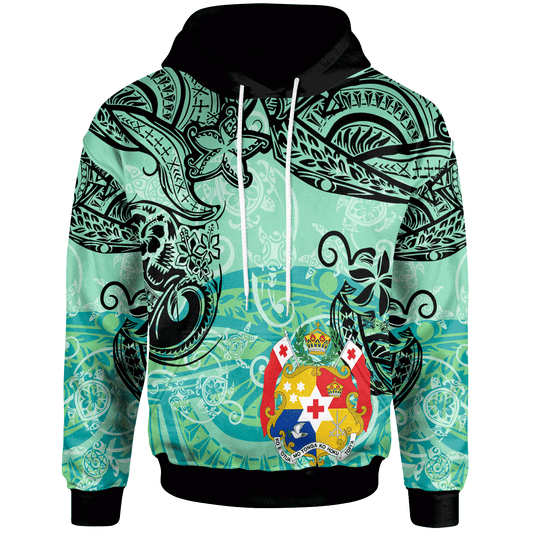 Tonga Hoodie Vintage Floral Pattern Green Color