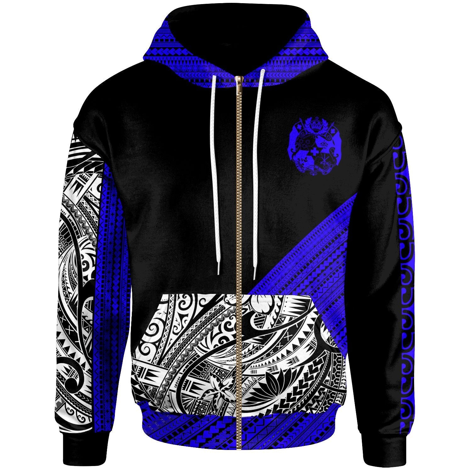 Tonga Zip Hoodie Polynesian Diagonal Pattern Dark Blue