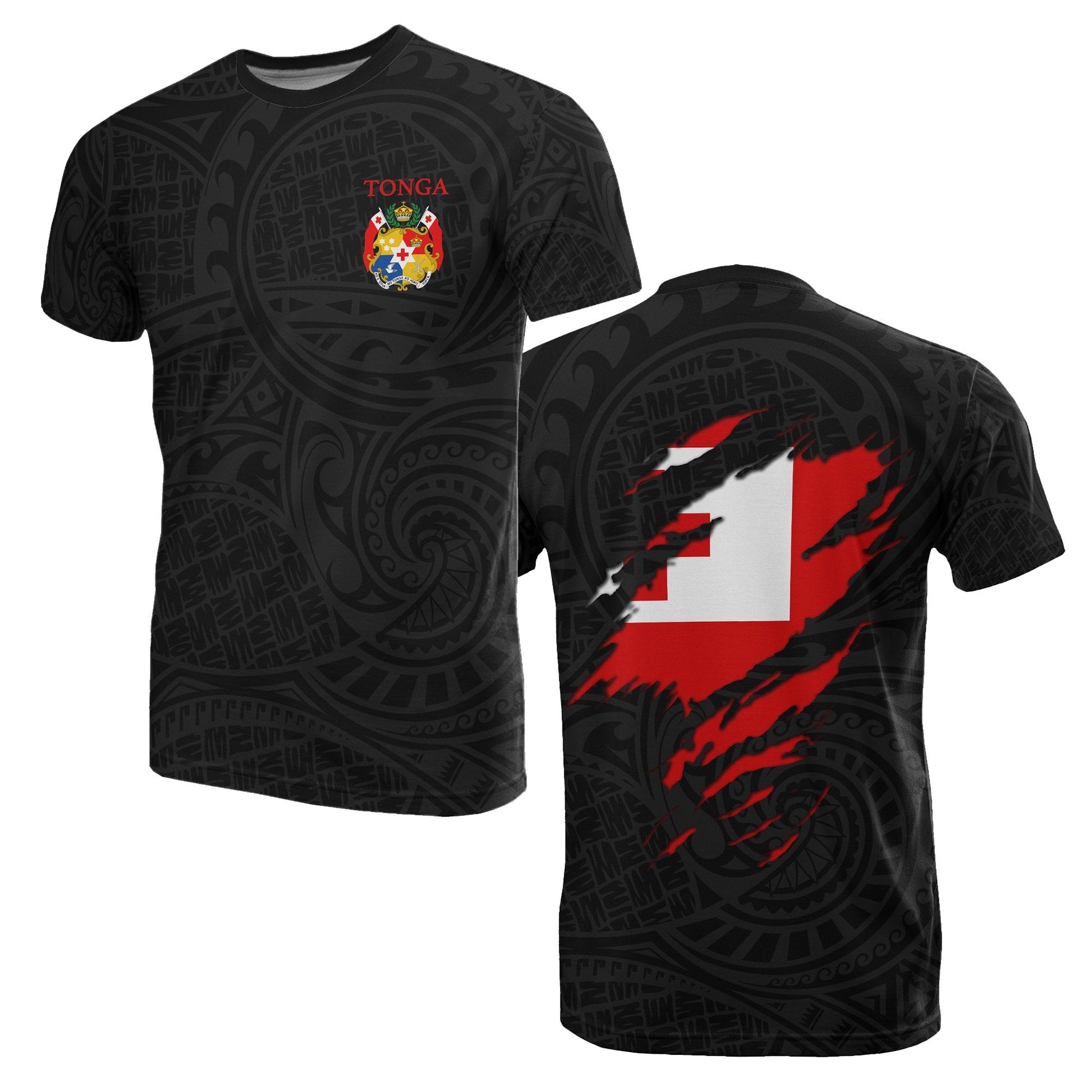 Tonga All Over Print T - Shirt - Tonga Flag Coat Of Arms