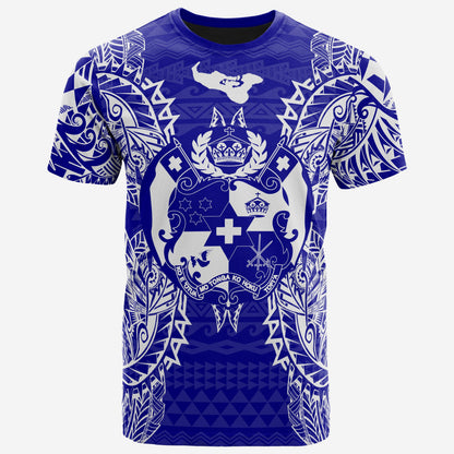 Tonga All T - Shirt - Tonga Coat Of Arms Map Polynesian Tattoo Blue
