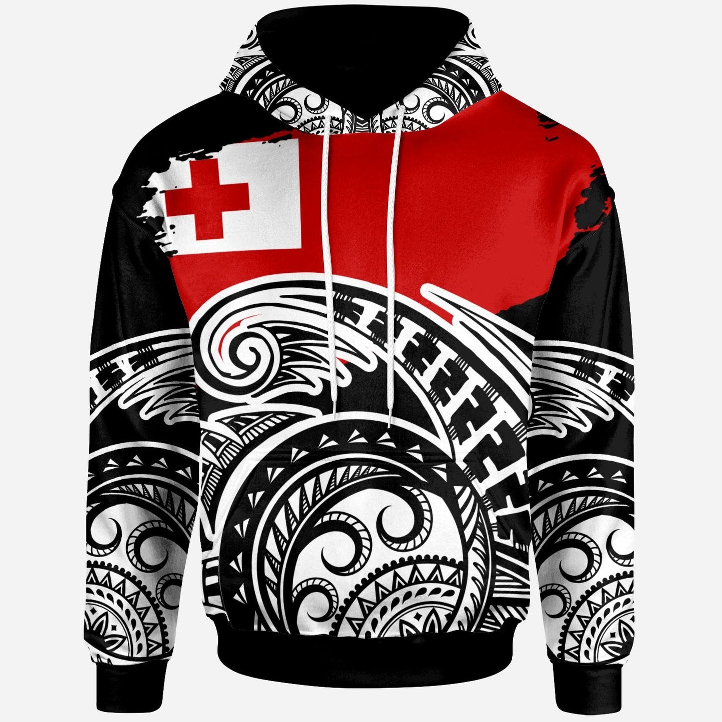 Tonga Hoodie Ethnic Style With Round Black White Pattern