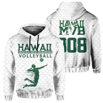 Volleyball Sport Kakau Hawaii Hoodie White