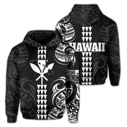 Kanaka Map Polynesian Kakau Hoodie White