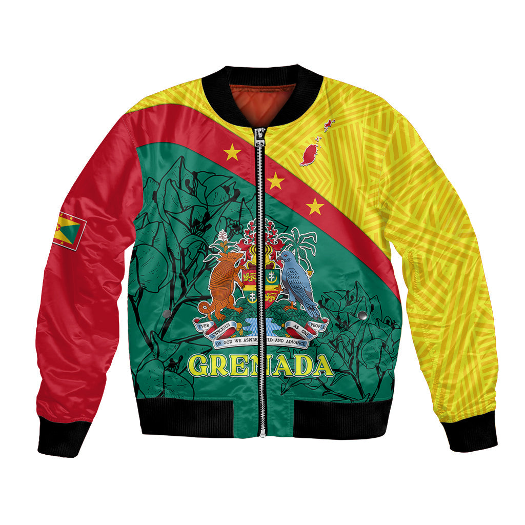 Custom Grenada Bomber Jacket Coat Of Arms With Bougainvillea Flowers