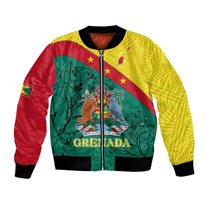 Custom Grenada Bomber Jacket Coat Of Arms With Bougainvillea Flowers