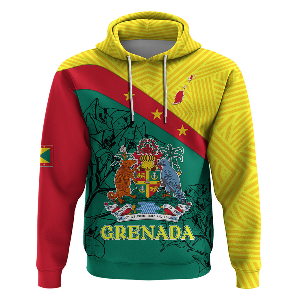 Custom Grenada Hoodie Coat Of Arms With Bougainvillea Flowers