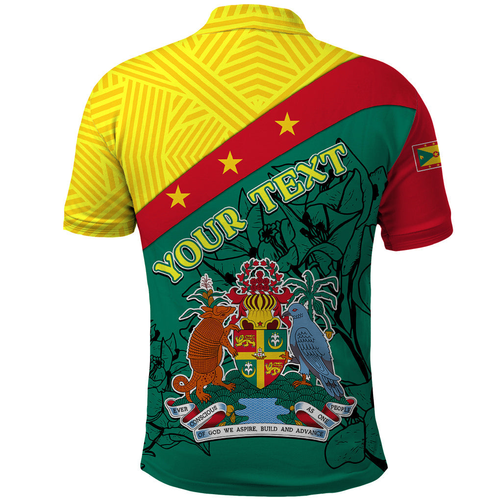 Custom Grenada Polo Shirt Coat Of Arms With Bougainvillea Flowers